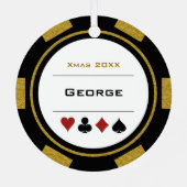 Black and Gold Las Vegas Poker Chip Weihnachten Ornament Aus Metall (Rückseite)