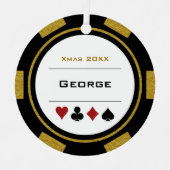 Black and Gold Las Vegas Poker Chip Weihnachten Ornament Aus Metall (Vorderseite)