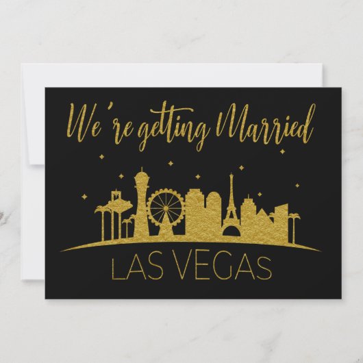 Black and Gold Las Vegas Silhouette Hochzeit Einladung (Vorderseite)