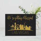 Black and Gold Las Vegas Silhouette Hochzeit Einladung (Stehend Vorderseite)