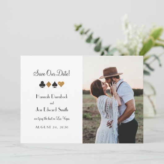 Black and Gold Las Vegas Thema Save The Date (Stehend Vorderseite)