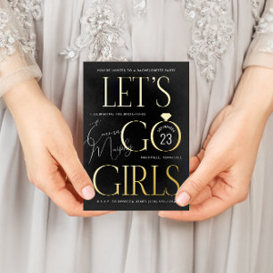 Black and Gold Lasse Go Girls Junggeselinnen-Absch Folie Einladungspostkarte