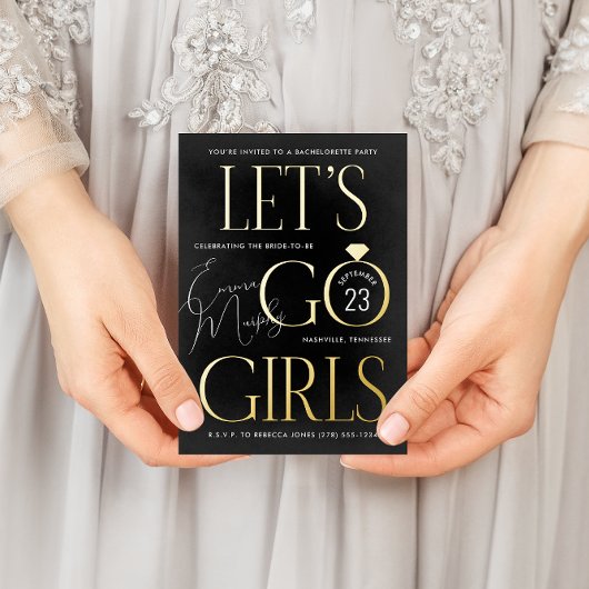 Black and Gold Lasse Go Girls Junggeselinnen-Absch Folie Einladungspostkarte