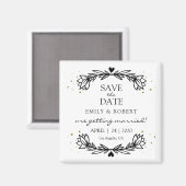 Black and Gold Laurel Save the Date Hochzeit Magnet (Vorderseite/Rückseite)