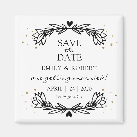 Black and Gold Laurel Save the Date Hochzeit Magnet (Vorne)
