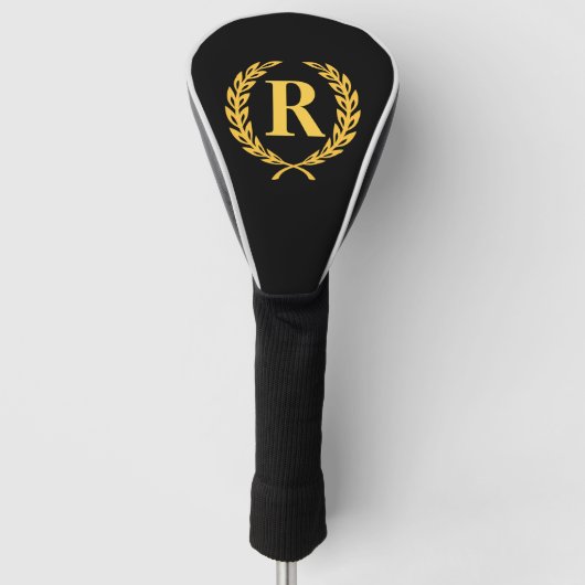 Black and Gold Laurel Wreath Monogram Golf Headcover (Vorderseite)