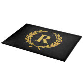 Black and Gold Laurel Wreath Monogram Schneidebrett (Ecke)