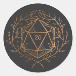 Black and Gold Laurels D20 Dice Runder Aufkleber