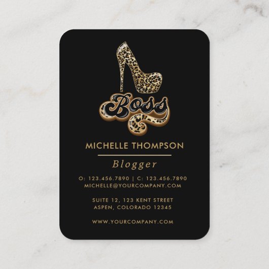 Black and Gold Leopard Boss Lady Business Card Visitenkarte (Rückseite)