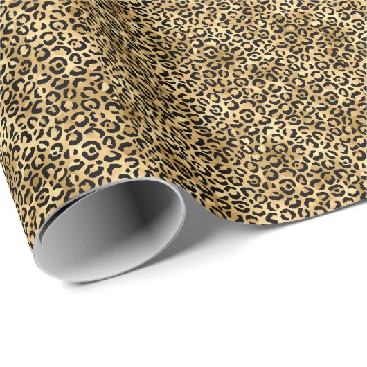 Black and Gold Leopard Print Cheetah Animal Print Geschenkpapier (Rolleneckpunkt)