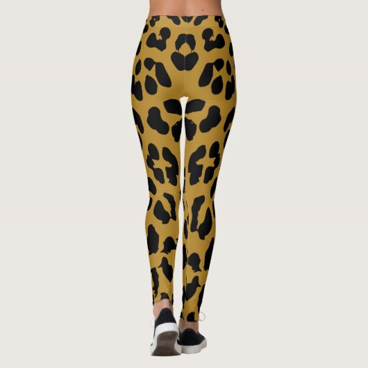 Black and Gold Leopard Print Safari Pattern Leggings (Rückseite)