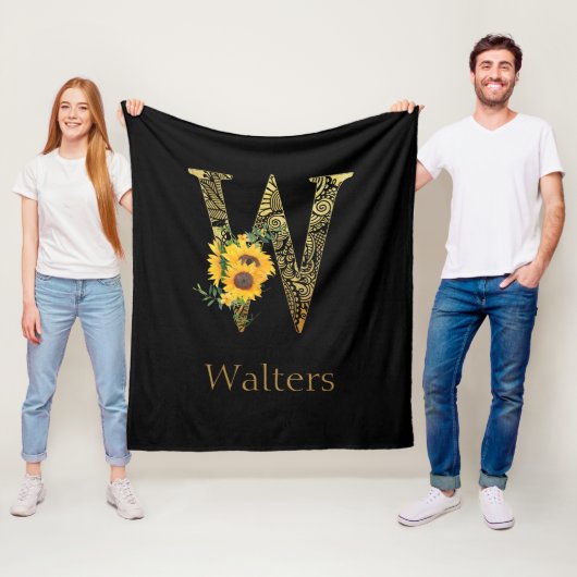 Black and Gold Letter W Sonnenblumen Fleecedecke (Beispiel)