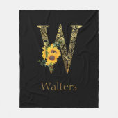 Black and Gold Letter W Sonnenblumen Fleecedecke (Vorderseite)