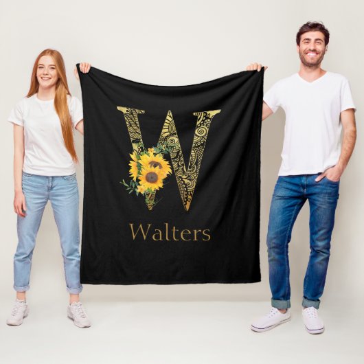 Black and Gold Letter W Sonnenblumen Fleecedecke (Beispiel)