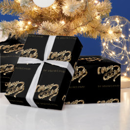 Black and Gold Look Script Frohe Weihnachten Geschenkpapier