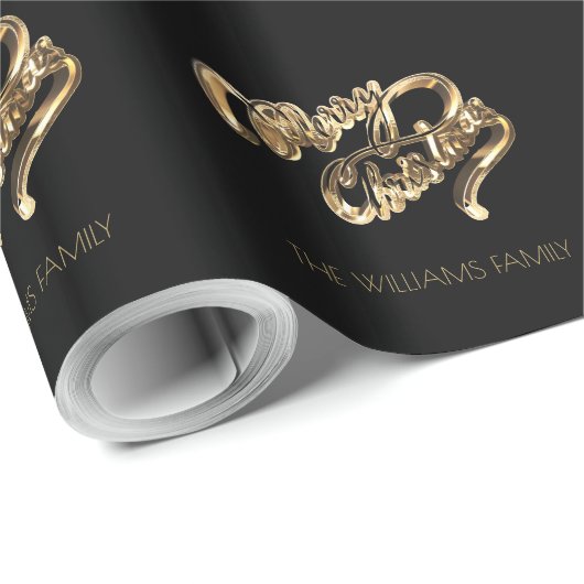Black and Gold Look Script Frohe Weihnachten Geschenkpapier (Rolleneckpunkt)