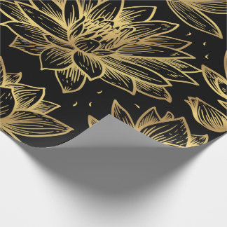 Black and Gold Lotus Wrapping Paper Geschenkpapier