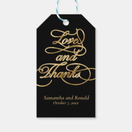 Black and Gold Love and Thanks Calligraphy Wedding Geschenkanhänger