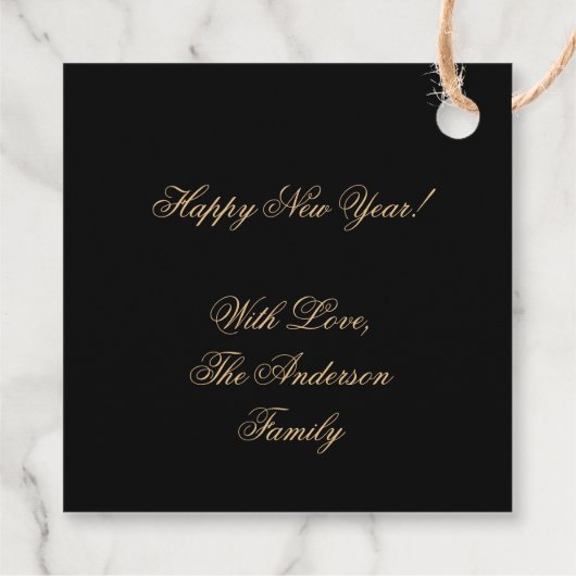 Black and Gold Lucky Vierblättriges Kleeblatt Geschenkanhänger (Rückseite)