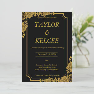 Black and Gold Luxury CUSTOMIZABLE Wedding Einladung