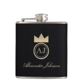 Black and Gold Luxury Elegant Einfach Mit Monogram Flachmann (Vorderseite)
