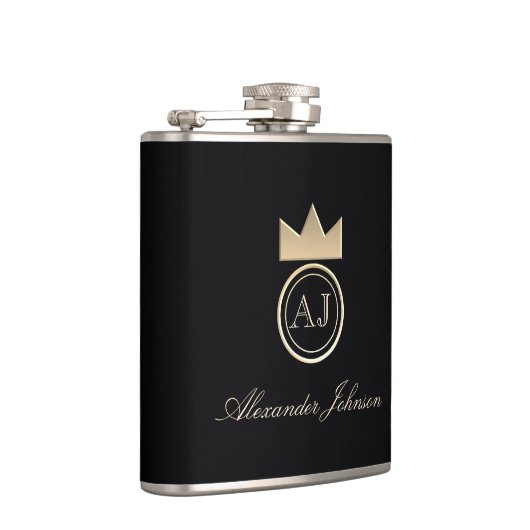 Black and Gold Luxury Elegant Einfach Mit Monogram Flachmann (Rechts)