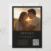Black and Gold Luxury Floral Foto QR Code Hochzeit Einladung (Rückseite)