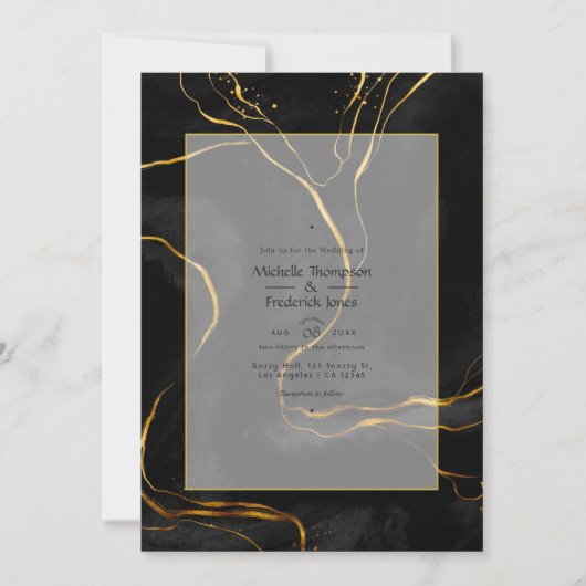 Black and Gold Luxury Ink Wedding Einladung (Vorderseite)
