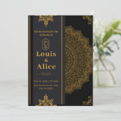 Black and Gold Luxury Wedding Einladung (Stehend Vorderseite)