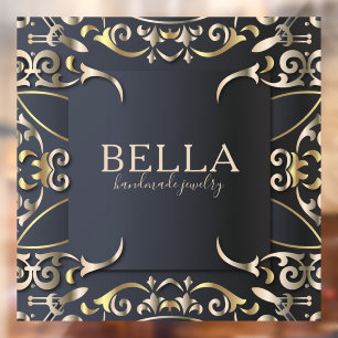 Black and Gold Luxus Chic Baroque Business Name Fensteraufkleber