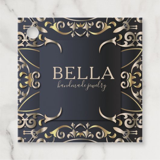 Black and Gold Luxus Chic Baroque Business Name Geschenkanhänger (Vorderseite)