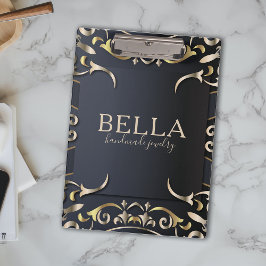 Black and Gold Luxus Chic Baroque Business Name Klemmbrett