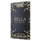 Black and Gold Luxus Chic Baroque Business Name Klemmbrett (Links)