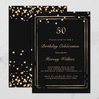 Black and Gold Man 50. Geburtstag Einladung