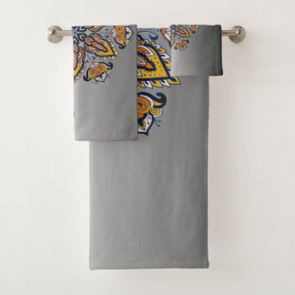 Black and Gold Mandala Floral Art Badhandtuch Set