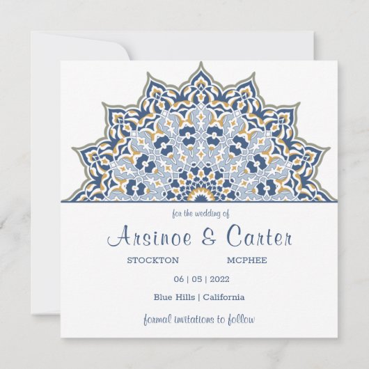 Black and Gold Mandala Save the Date Einladung (Rückseite)