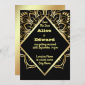 Black and Gold Mandala Wedding Einladung (Vorne/Hinten)