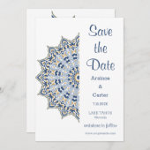 Black and Gold Mandala Wedding Save the Date (Vorne/Hinten)