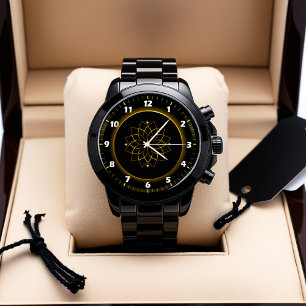 Black and Gold Mandala Wristwatch - Künstlerische Armbanduhr