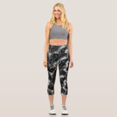 Black And Gold Marble Abstract Modern Capri Leggings (Vorderseite)