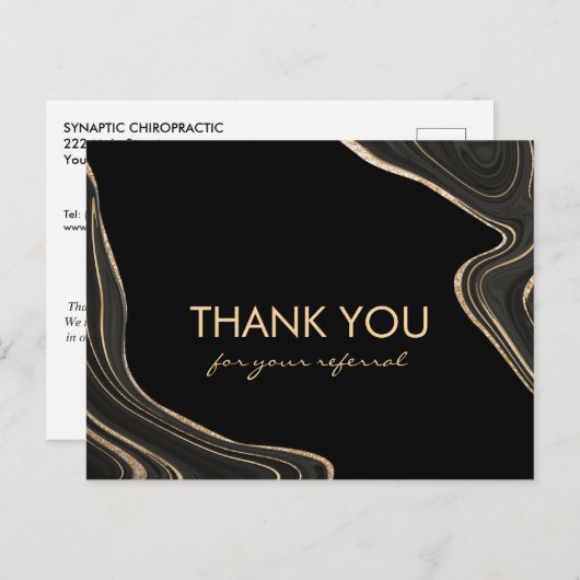 Black and Gold Marmor Vielen Dank für Ihre Empfehl Postkarte (Vorne/Hinten)