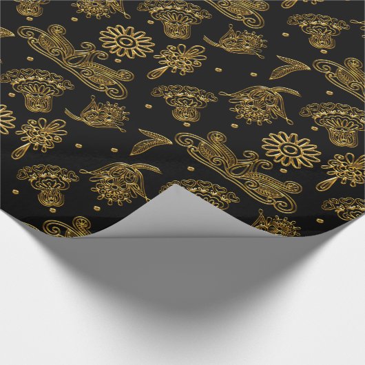 Black and Gold Mehndi Geschenkpapier (Ecke)