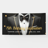 Black and Gold Men Black Krawatte Geburtstag Banner (Horizontal)