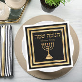 Black and Gold Menorah Hebräisches Glück Hanukkah Serviette