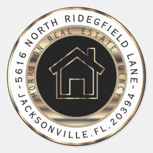 Black and Gold Metal Realtor Address Labels Runder Aufkleber