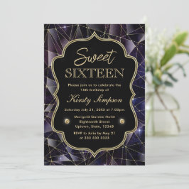 Black and Gold Midnight Crystal Galaxy Sweet 16 Einladung