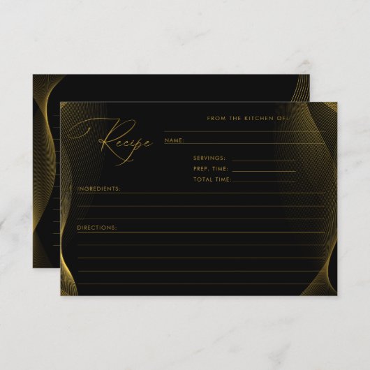 Black and Gold Modern Brautparty Rezept Card (Vorne/Hinten)