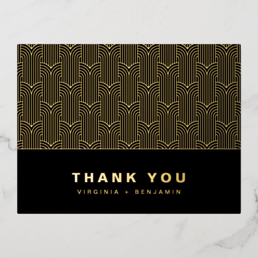 Black and Gold Modern Foil Danke Karte (Vorderseite)