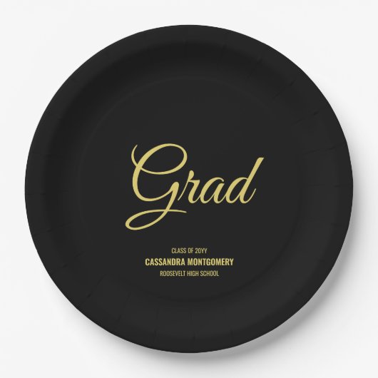 Black and Gold Modern Graduation Party Pappteller (Vorderseite)