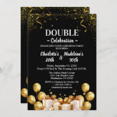 Black and Gold Modern Joint Birthday Einladung (Vorne/Hinten)